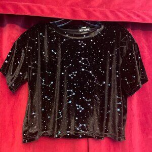 Black Velvet with Constellations and Stars Crop Top Shirt Hot Topic Small
